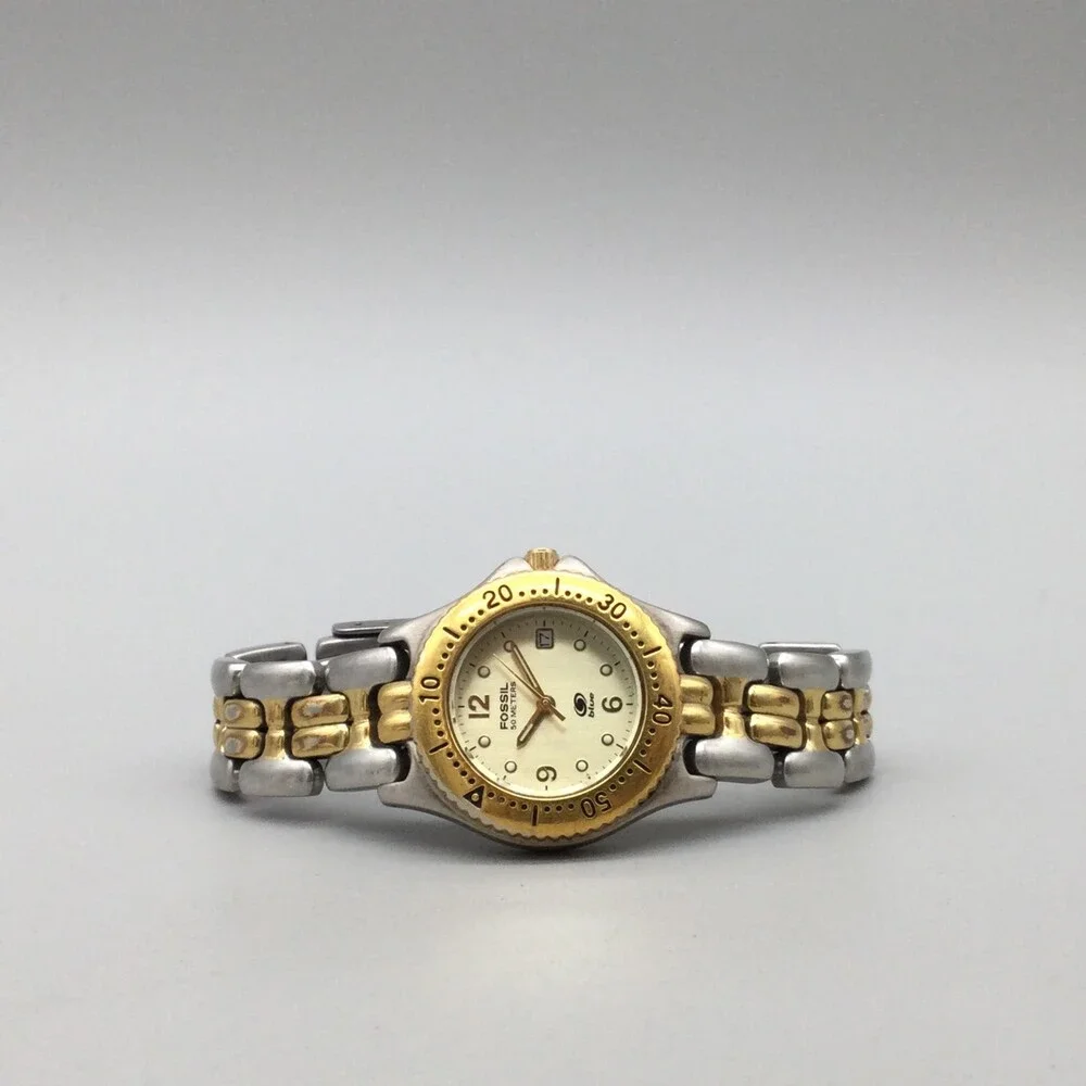 Fossil Blue Watch Women 29mm Silver Gold Two Tone Date Round Dial New Battery 6" - Picture 4 of 14